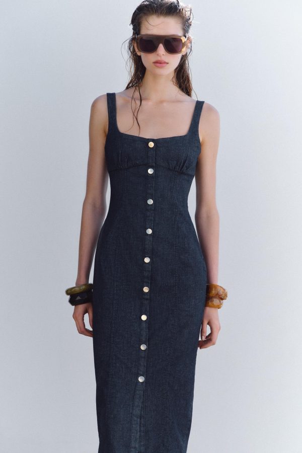 Z1975 ASKILI DENIM MIDI ELBİSE - از برند زارا