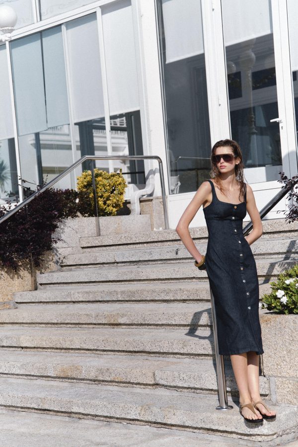 Z1975 ASKILI DENIM MIDI ELBİSE - از برند زارا