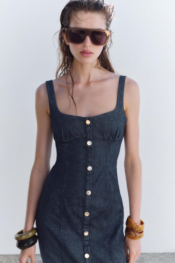 Z1975 ASKILI DENIM MIDI ELBİSE - از برند زارا