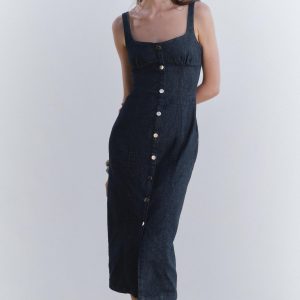 Z1975 ASKILI DENIM MIDI ELBİSE - از برند زارا
