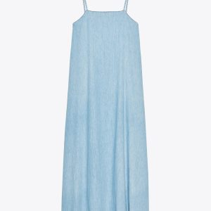 لباس میدی جین با یقه ساده و بند نازک از برند زارا (زنانه)