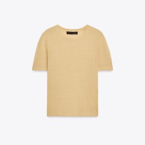 تیشرت کتان یقه گرد آستین کوتاه از برند زارا (زنانه)