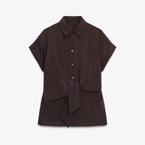 پیراهن یقه‌دار کوتاه با گره جلو از برند زارا (زنانه)