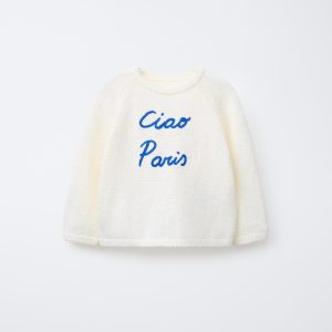 ژاکت بافتنی یقه گرد و گلدوزی از برند زارا (بچه گانه)