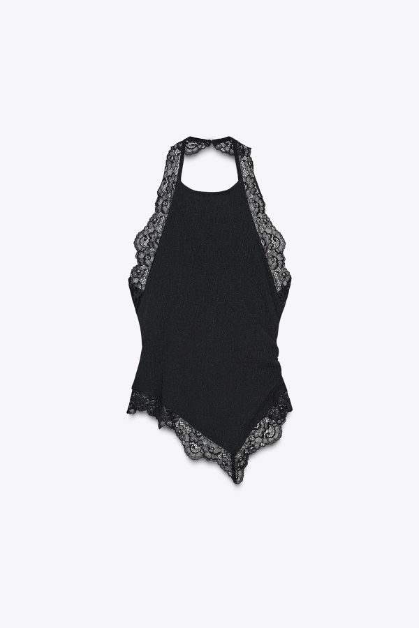 DANTEL DETAYLI DOKULU HALTER TOP - از برند زارا