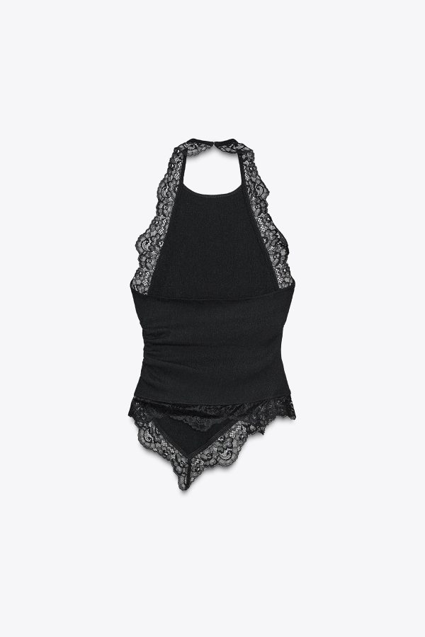DANTEL DETAYLI DOKULU HALTER TOP - از برند زارا