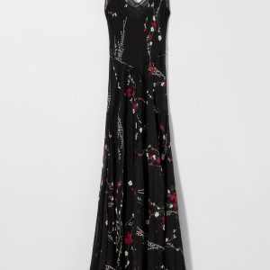 لباس بلند ابریشمی نیمه‌شفاف با یقه دک از برند زارا (زنانه)