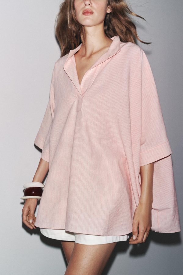 ZW COLLECTION ÇİZGİİ OVERSIZE PELERİN GÖMLEK - از برند زارا