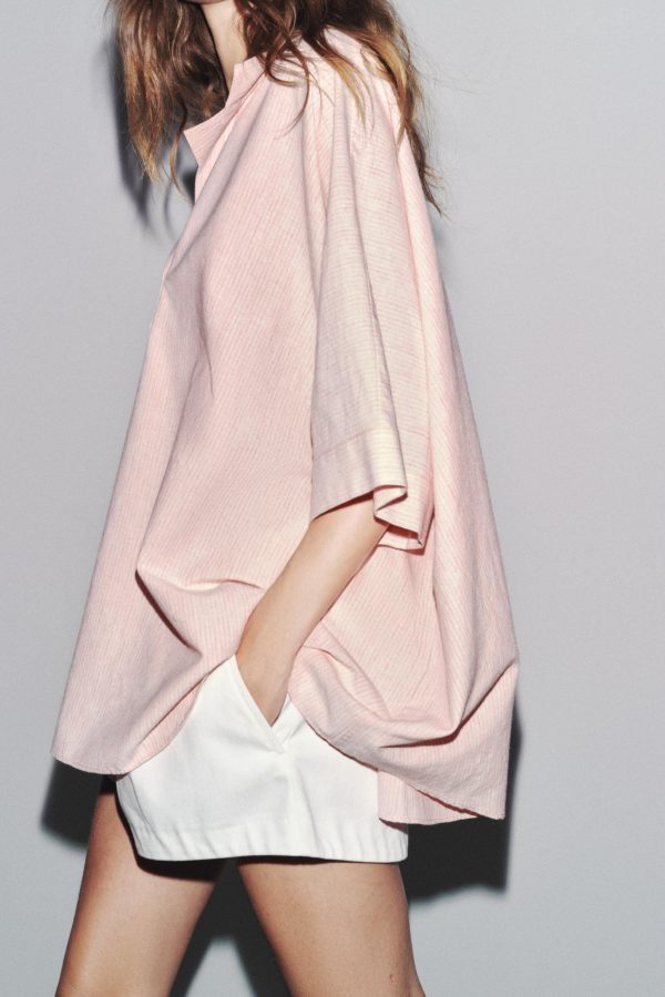 ZW COLLECTION ÇİZGİİ OVERSIZE PELERİN GÖMLEK - از برند زارا