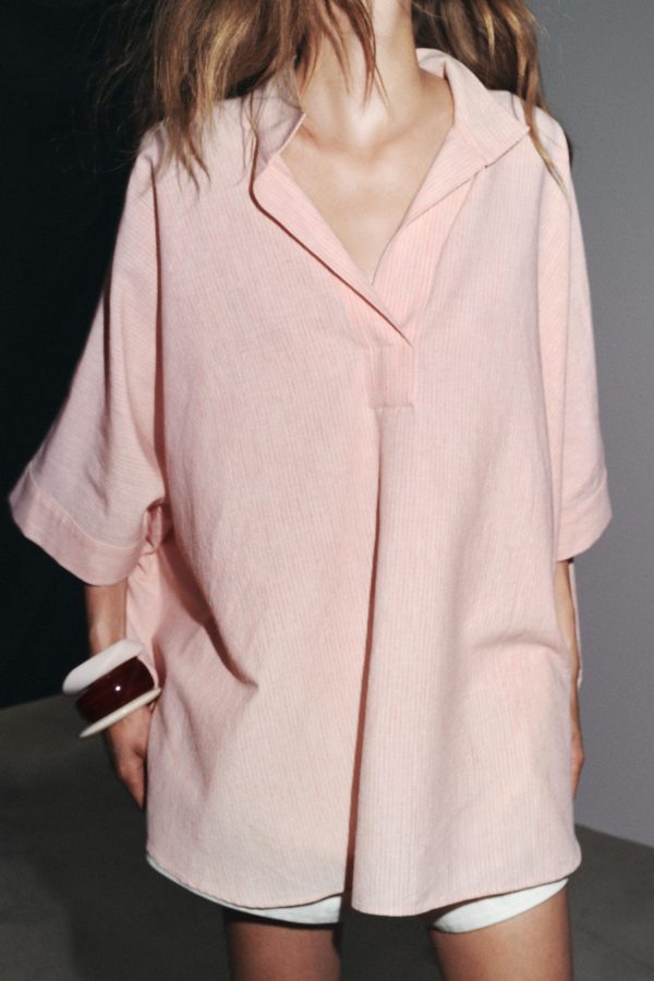 ZW COLLECTION ÇİZGİİ OVERSIZE PELERİN GÖMLEK - از برند زارا