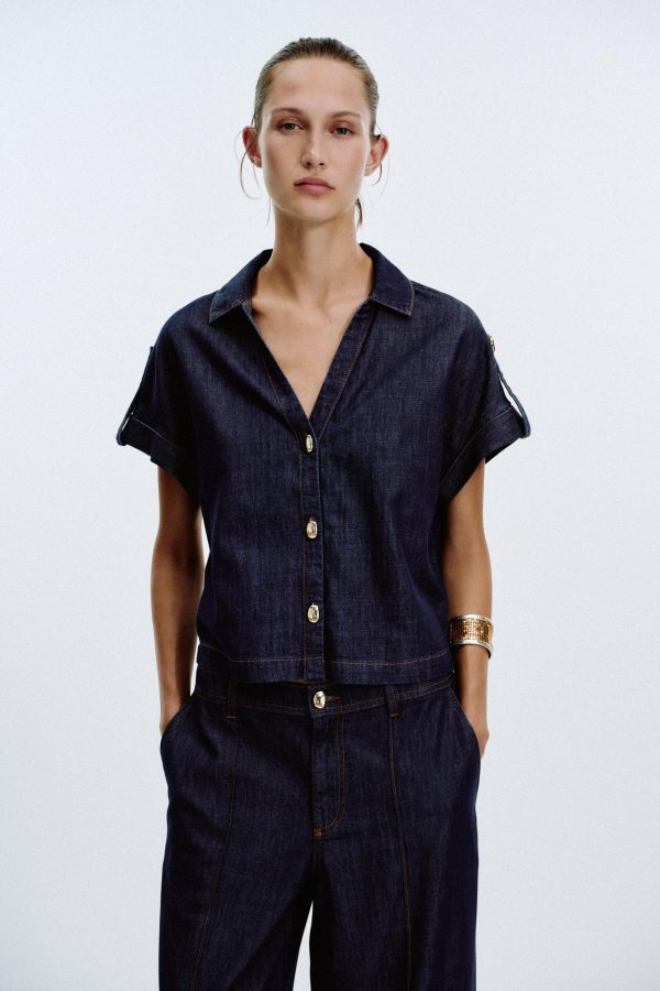Z1975 DENIM KISA KOLLU GÖMLEK - از برند زارا