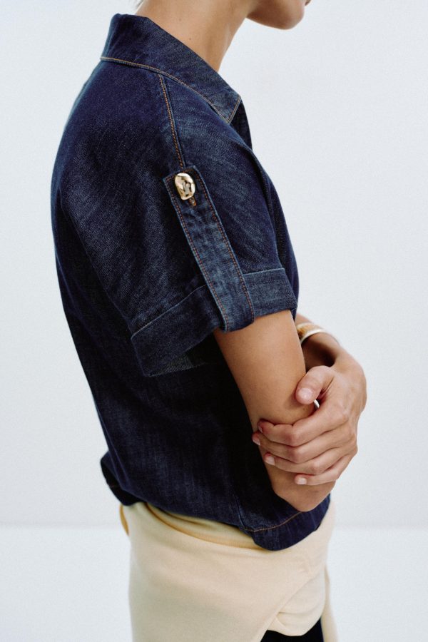 Z1975 DENIM KISA KOLLU GÖMLEK - از برند زارا