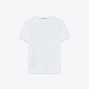 تی‌شرت پنبه‌ای نازک یقه گرد آستین کوت از برند زارا (زنانه)