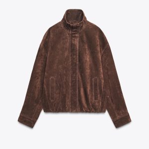 جاکت چرم سوئدی با یقه ایستاده از برند زارا (زنانه)