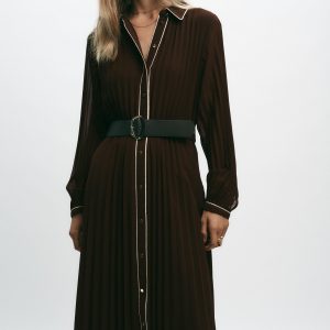 پیراهن آستین بلند یقه برگردان با کمرب از برند زارا (زنانه)