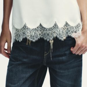 تاپ ساتن یقه گرد با دامن دانتل از برند زارا (زنانه)