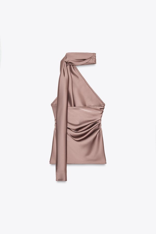 SATEN YÜZEYLİ FULAR HALTER TOP - از برند زارا