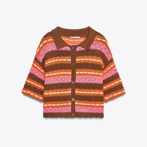 تیشرت آستین کوتاه یقه پولویی متضاد از برند زارا (زنانه)