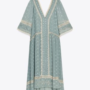 پیراهن میدی زنانه با یقه V و گلدوزی از برند زارا (زنانه)