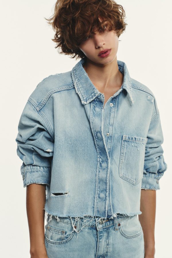 YIRTIKLI TRF CROP DENIM İNCE CEKET - از برند زارا