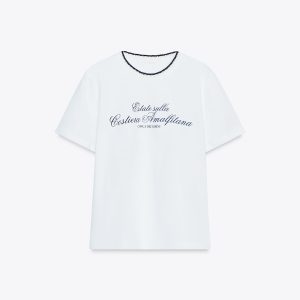 تی‌شرت پنبه‌ای یقه گرد با جزئیات از برند زارا