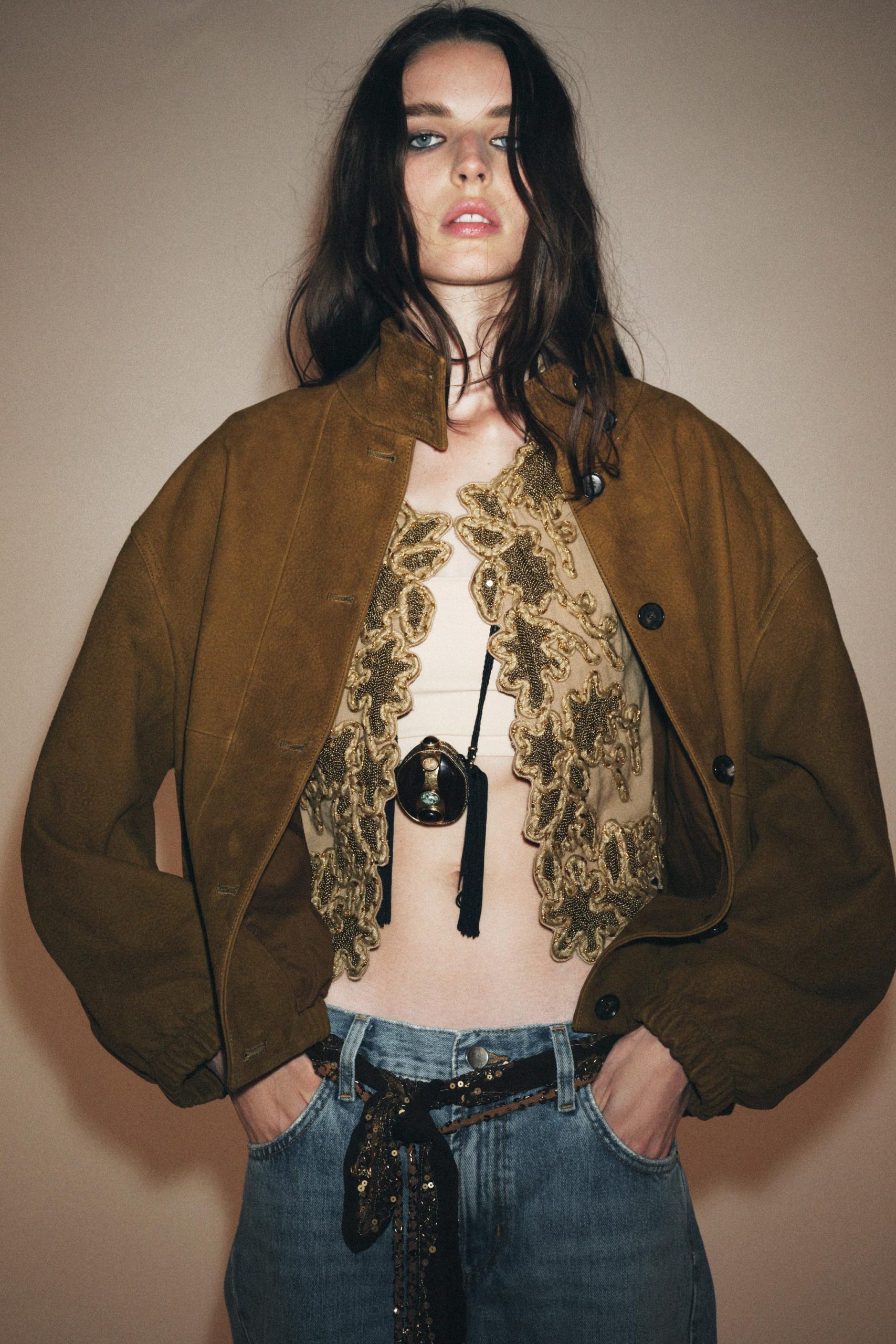 جاکت بمبری چرم زنانه با یقه بلند از برند زارا (زنانه)