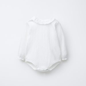 بادی یقه‌دار آستین بلند با دکمه از برند زارا (بچه گانه)