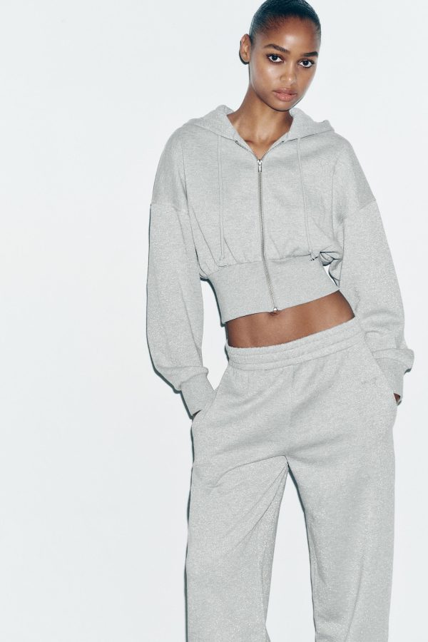 METALİK İPLİ CROP SWEATSHIRT - از برند زارا