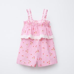 تولم کوتاه یقه صاف با توری گلدار از برند زارا (بچه گانه)