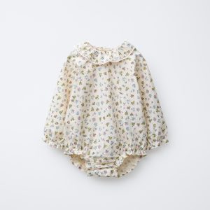 بادی گلدار یقه بچه‌گانه آستین بلند از برند زارا (بچه گانه)