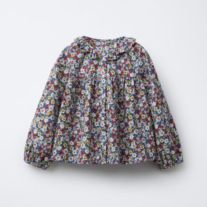 بلوز آستین بلند گلدار با یقه بیسیکلت از برند زارا (بچه گانه)