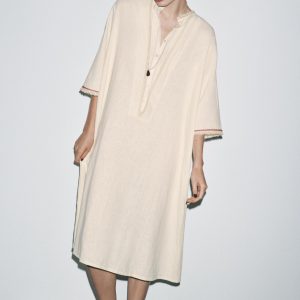 KONTRAST KETENLİ KAFTAN LIMITED EDITION - از برند زارا