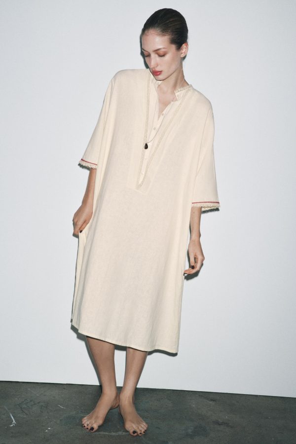 KONTRAST KETENLİ KAFTAN LIMITED EDITION - از برند زارا