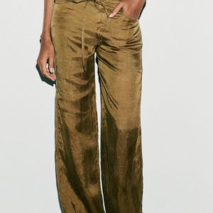 شلوار دکمه‌ای با جیب و کمربند از برند زارا (زنانه)