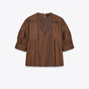 بلوز زنانه یقه گرد با آستین بادکنکی از برند زارا (زنانه)