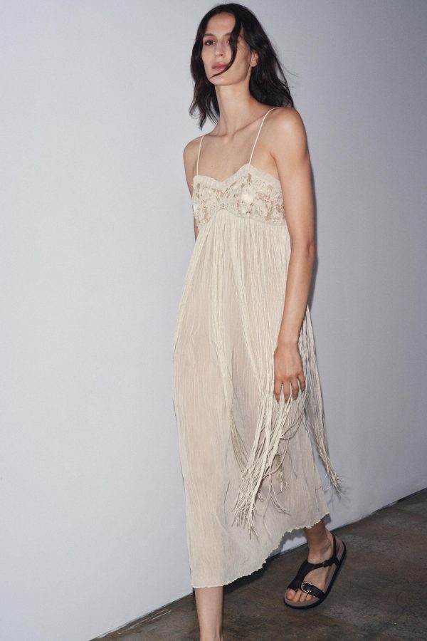 EMBROIDERED FRINGED COMBINATION DRESS - از برند زارا