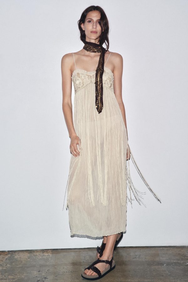 EMBROIDERED FRINGED COMBINATION DRESS - از برند زارا