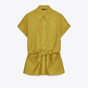 پیراهن کتان آستین کوتاه با گره از برند زارا