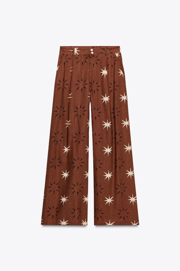 KETEN GÜNEŞ DESENLİ GENİŞ PAÇA PANTOLON - از برند زارا