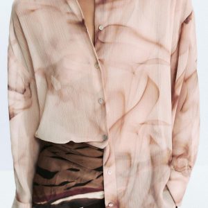 بلوز آستین بلند یقه‌دار دکمه‌دار از برند زارا (زنانه)