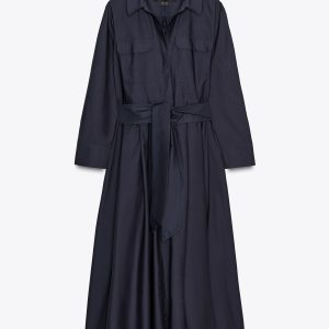 پیراهن میدی پنبه‌ای با جیب و کمربند از برند زارا (زنانه)