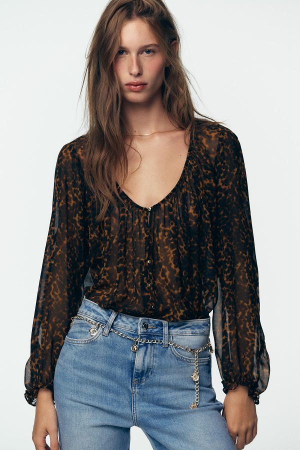 YARI TRANSPARAN LEOPAR DESENLİ BLUZ - از برند زارا
