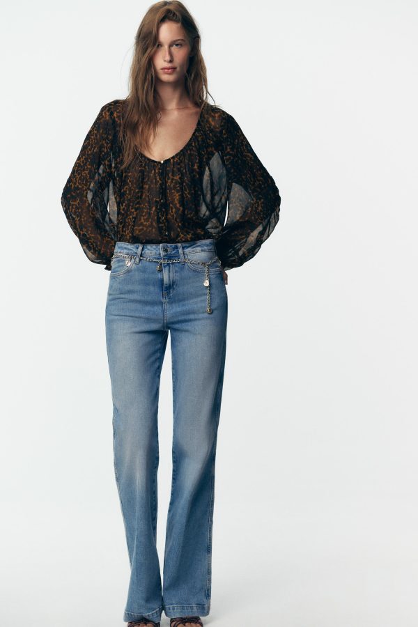 YARI TRANSPARAN LEOPAR DESENLİ BLUZ - از برند زارا