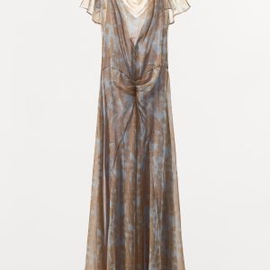 پیراهن بلند یقه باز با چین‌دار از برند زارا (زنانه)