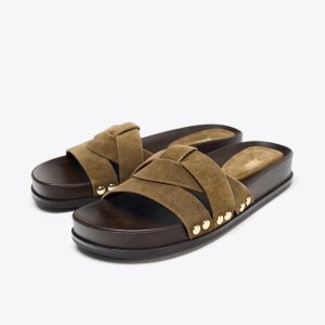 صندل چرم صاف با بند متقاطع و فلزی از برند زارا (زنانه)