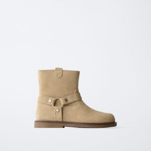 چکمه بایکر چرم گاوی با زیپ کناری از برند زارا