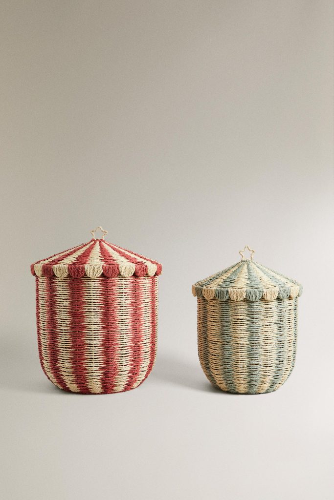 سبد کاغذی خطدار با درب کودکانه از برند زارا