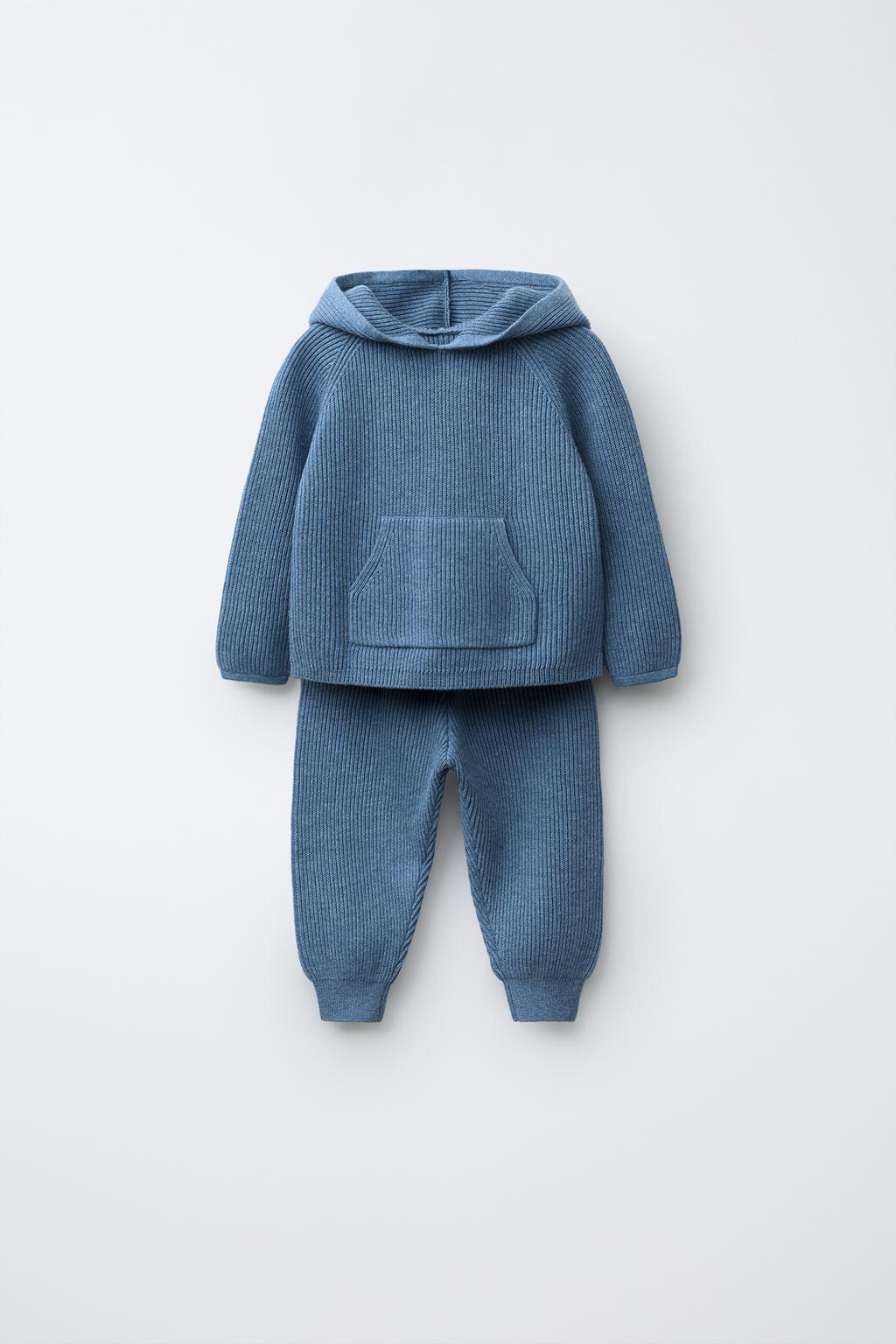 ژاکت بافتنی کلاهدار و شلوار جگر از برند زارا (بچه گانه)