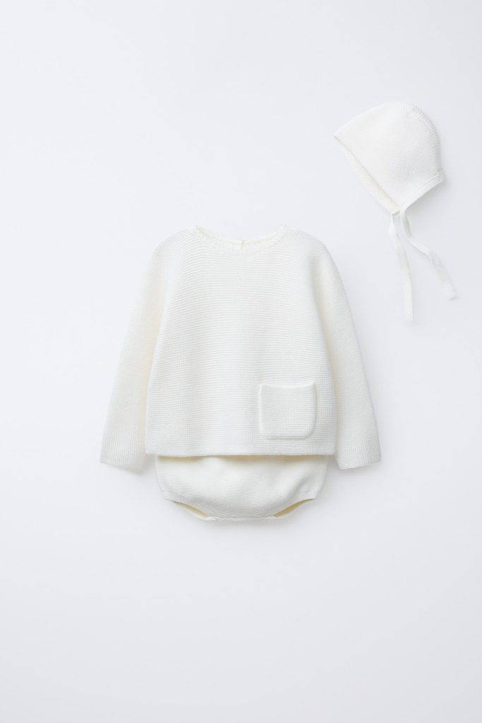 ژاکت بافتنی یقه گرد و کلاه تنظیم‌دار از برند زارا (بچه گانه)