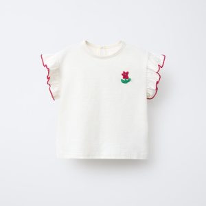 تی‌شرت کوتاه‌کُر یقه‌دار با گل از برند زارا